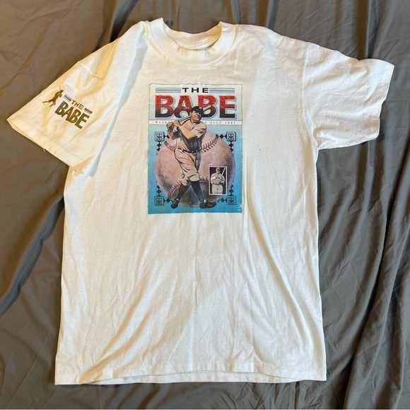 Vintage Single Stitch Babe Ruth The Babe Baseball Hall Of Fame Graphic Tee Large - Picture 1 of 9